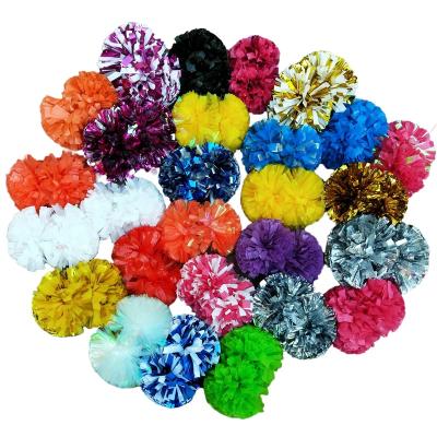 China Two Head Handle 6 Inch Metallic Size Pom Poms PET Cheerleading Material for sale