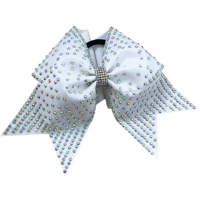 China Spandex/Polyester Cheerleader Rhinestones Sparkles White Bows for sale