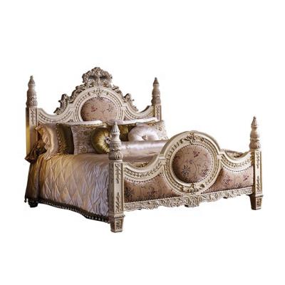 China Neoclassical Ivory Neoclassical Customized Fabric Bedroom Furniture Customized Carved Wood Furniture Luxury Bed for sale