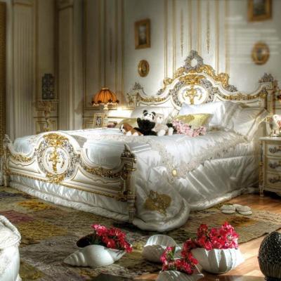 China Antique French Rococo Solid Wood Sleigh Princess King Size Louis XV Solid Wood Bed for sale