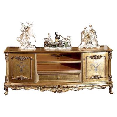 China Gold Carved Luxury Customized Quality Villa Arabian Style Wooden High End Living Room Furniture TV Stand for sale