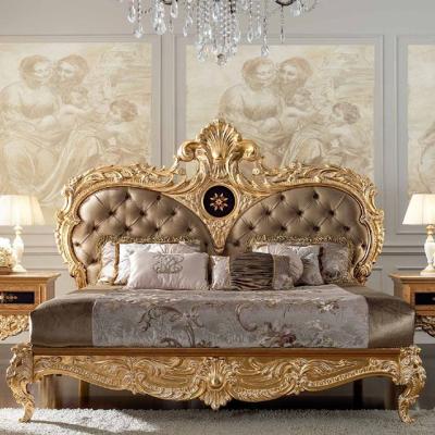 China Luxury European Italian Bedroom Furniture Solid Wood Style King Size Bed for sale