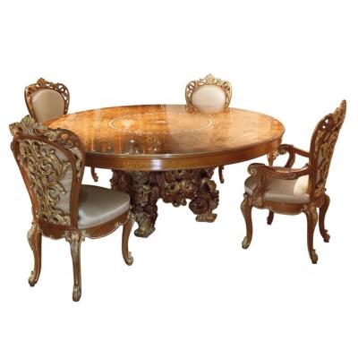 China Luxury Style Imperial Wood Inlay Furniture Handcrafted Carved Dining Table With Carved Chairs for sale