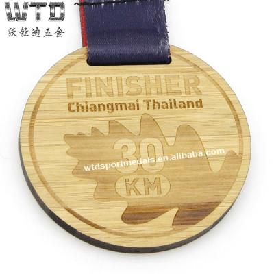 China China Asia custom chiangmai style cheap finisher wooden medal 30km with ribbon for sale