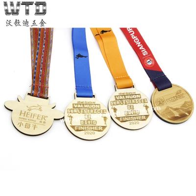 China 2021 China Custom Size Quality Running Finisher One Side Wooden Medal With Ribbon for sale