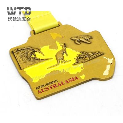 China Custom China WTD Factory3D Australia Antique Gold Medal Zinc Alloy Sports Award Medals for sale