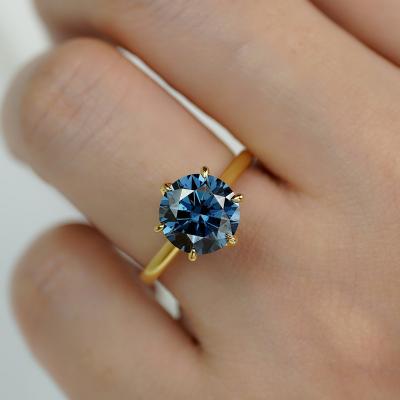 China Jovovasmile 3 Carat Round Cut 9MM 18K Yellow Gold Moissanite Engagement Ring Fashionable Hexagonal Dark Blue Wedding Ring For Woman for sale