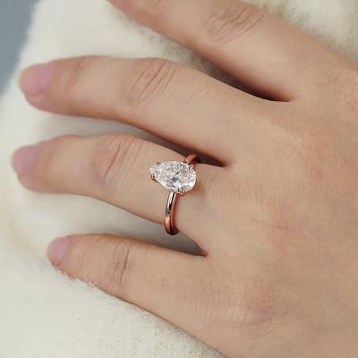 China Jovovasmile 3 Carat 11X7mm Crushed Ice Trendy Hybrid Pear Cut 18K Rose Gold Moissanite Wedding Ring For Wife Engagement for sale