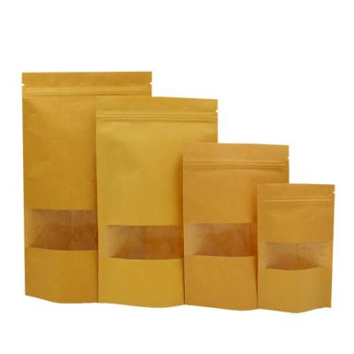 China Recycled Materials Wholesale Biodegradable Resealable Zip Lock Brown Kraft Paper Bags With Clear Window And Zipper For Food Packaging for sale