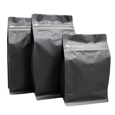 China 100% Eco-friendly Wholesale 250g 500g Flat Bottom Coffee Bags With Valve/Biodegradable Zipper Coffee Packaging Bags Matte Black Coffee Bag Package for sale