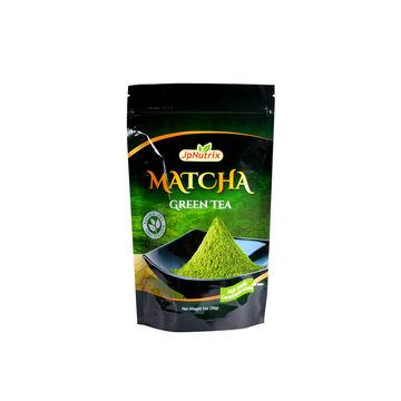 China Recyclable Matcha Design Shiny Green Tea Stand Up Bag With Zip Lock Plastic Bag Custom Any Size for sale