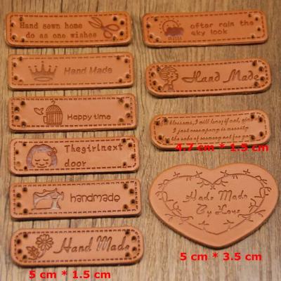 China 1000PCS Washable Leather Labels, 5*1.5cm Custom Made Brown Engraved Logo Pu Leather Labels Square Jeans Label for sale