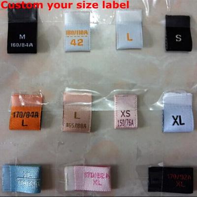 China Washable Custom Size Label 500PCS White/Black/Red/Orange/Gold Polyester Woven Clothing Sizes Labels for sale