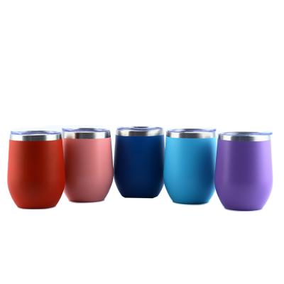 China Sustainable 12 Oz Powder Coated Insulated Cup Stainless Steel Tumbler Cup With Plastic Lid for sale