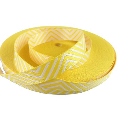 China Custom Design Logo 3d Jacquard Webbing Straps Polyester Webbing yellow Webbing For Sandals for sale