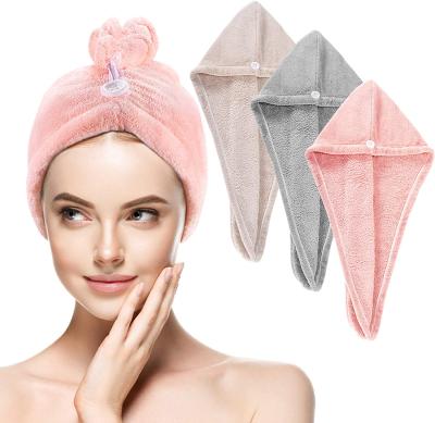 China Wholesale Kids Safe Super Absorbent Colorful Turban Customized Women Microfiber Coral Hair Drying Towel Wrap for sale