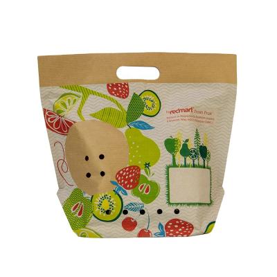 China Customized Moistureproof Take Out Fruit Bag Fashion Kraft Paper Bag Fruit Vent Stand Up Pouch Bags for sale