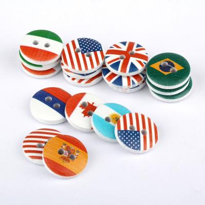 China Sustainable Coat Shirt Winter Wooden Button Round National Flag 13 Patterns 2 Small Hole Wooden Shirt Buttons for sale