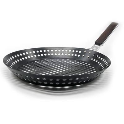 China Dustproof Cast Iron BBQ Cookware Non-Stick Pizza Grill Pan with Folding Handle for sale