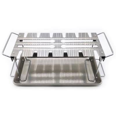 China Dustproof Stainless Steel Chicken Wing Drumstick Holder BBQ Grill Rack With Drip Pan for sale