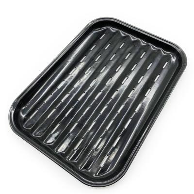 China Black Dustproof Rectangle Grill Pan Perforated Fish Grilling Topper Non Stick Metal BBQ for sale