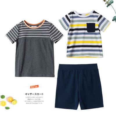 China 2021 Hot Sale Boy's Suit Striped Shirt Collar Wholesale Spring and Summer Pure Suit Children's Boys Cotton Loungewear for sale