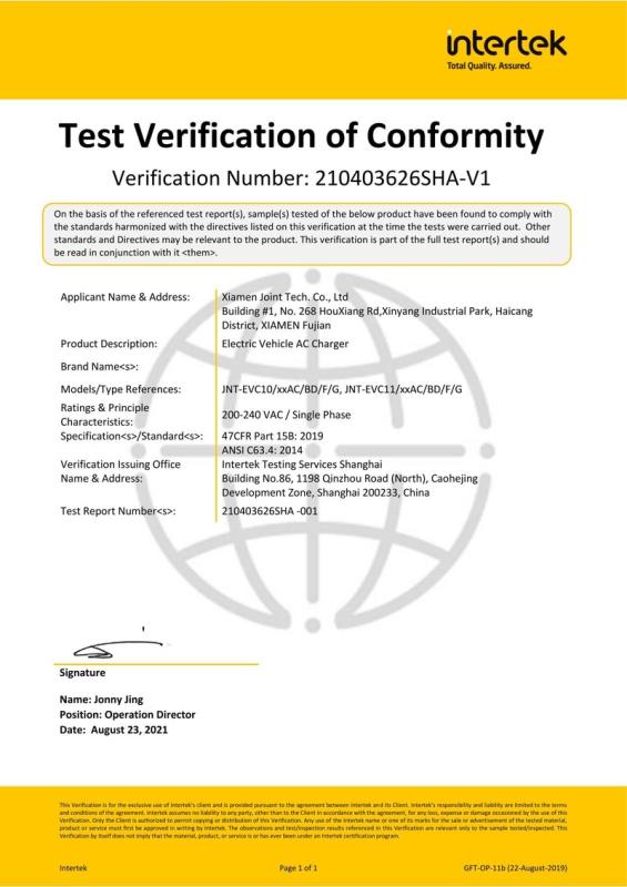 FCC - Xiamen Joint Tech Co., Ltd.