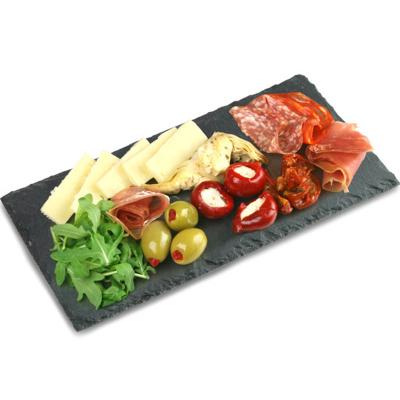 China Factory direct sales anti-slip rectangle shape natural 4-6MM thickness slate+EVA mat slate dish cheese board with cutlery set for sale