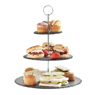 China Sustainable Natural Stone Cake Stand 3 Tier Afternoon Tea Stand Cake Stand Slate Cheese Board Dish for sale