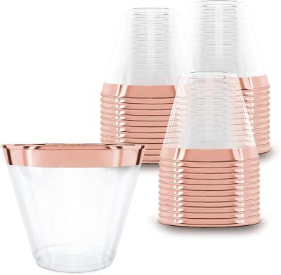 China Hot Selling Gold Rim Plastic Cup Disposable Clear Hotel Restaurant Disposable Cups Home Wedding Party Plastic Cup Disposable Cups for sale