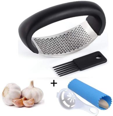 China New Arrival Sustainable Kitchen Instruments Manual Garlic Crusher 430 Stainless Steel Garlic Crusher Press Tool for sale