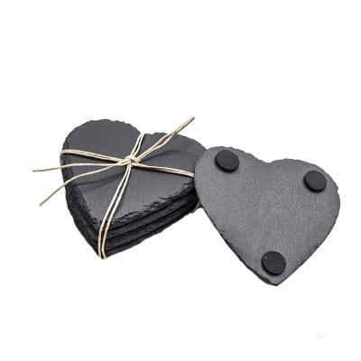 China Wholesale 10X10cm Hot Selling Factory Direct Black Stone Heart Viable Slate Marble Coaster Sets Of 4 for sale