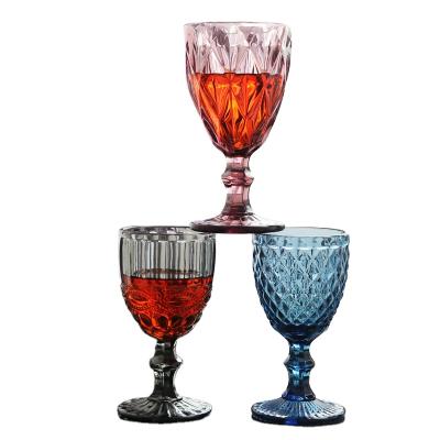 China 1019-2 Sustainable Water Glass Pressed Blue Glass Goblets Colored Tumbler Wine Glass Wholesale Glassware for sale