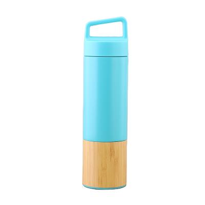 China 822-39 Sustainable 304 Stainless Steel Single Sports Vacuum Insulation Cup With Bamboo Handle Shell Water Cup for sale