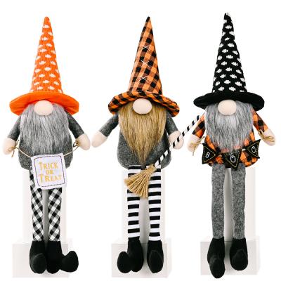 China Art Decor Plaid Hat Broom Wizard Faceless Long Leg Fwarf Halloween Decoration 828-13 for sale