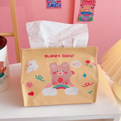 China Korean minimalist cartoon cute desktop bear cloth style 106-008 PU leather storage box for sale