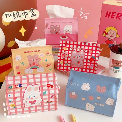 China 106-008 Korean Style Minimalist PU Leather Cute Bear Cartoon Cloth Desktop Storage Box For Bedroom for sale