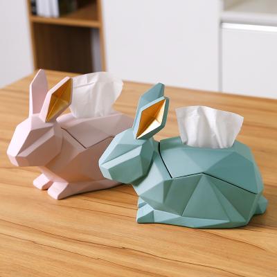 China 106-003 Minimalist Home Decor Living RoomNordic Resin Rabbit Geometric Wholesale Tissue Box for sale