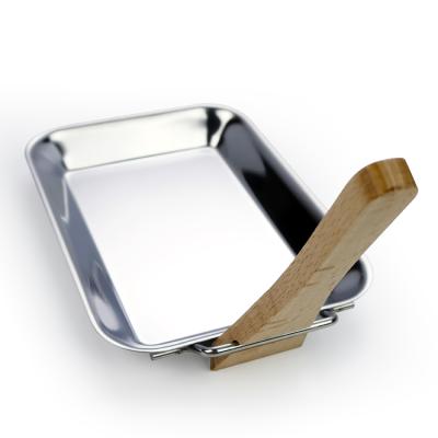 China Factory Sustainable Wholesale Bake Cake Tools Stainless Steel Baking Dishes Pans With Wooden Scraper for sale