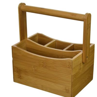 China Sustainable Nature Flatware Bin Bamboo Cart With Folding Handle Easy To Use for sale