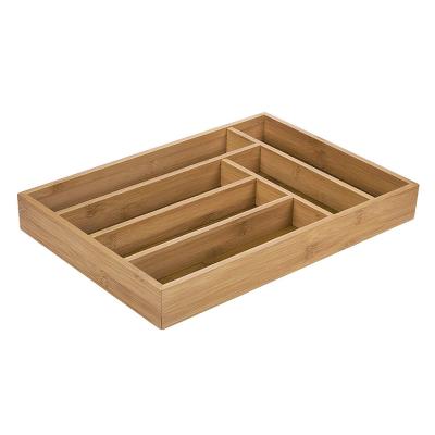 China Sustainable Bamboo Utensil Drawer Organizer 6 Slot Silverware Drawer Dividers for Forks Knives Spoons Flatware for sale