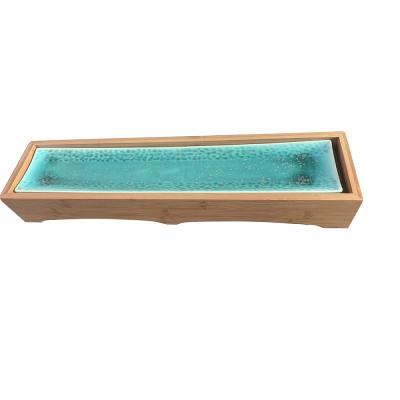 China Viable Ceramic Sushi Serving Tray With Stand Japanese Style Porcelain Bamboo Sushi Plate Tableware For Housewarming Gift for sale