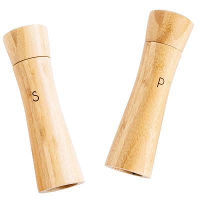 China Refillable Salt and Pepper Mill Sustainable Organic Bamboo Grinders CLEARLY MARKED S and P for sale