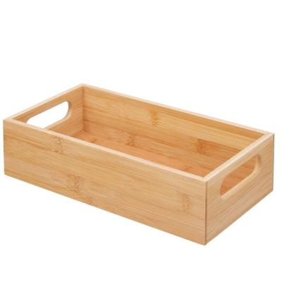 China Sustainable Natural Bamboo Wooden Compact Food Storage Bin With Handle For Buffet Pantry Shelf To Organize Packets Seasoning Powder for sale