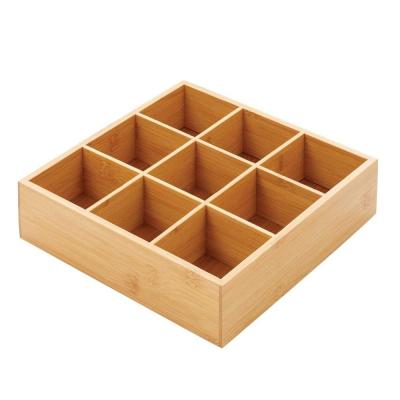 China Kitchen Pantry Storage Organizer Living Natural Bamboo Box 9 Sections Divided Decorative Rack for sale