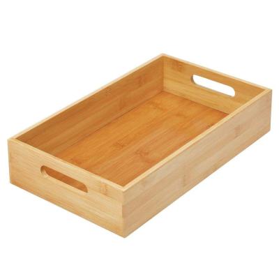 China Sustainable Versatility Long Buffet Fridge Drawer Natural Bamboo Organizer Tray Storage Bin for sale