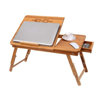 China Adjustable Bamboo Laptop Desk Portable Breakfast Serving Bed Tray (Height) with Tilt Top Drawer for Reading Surfing Writing Eating for sale