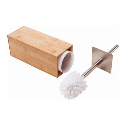 China Modern Bamboo Toilet Brush and Holder Stainless Steel Handle and Lid for All Types of Toilet with Natural Storage Sanitary Bamboo for sale