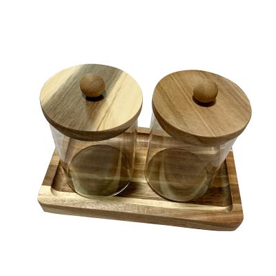 China Viable Holder Bathroom Glass Jars With Vanity Tray Jars For Cotton Ball Pad Round Cotton Pad Hair Ties Easy To Use for sale