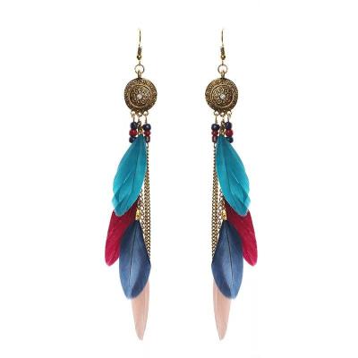 China Droplet Shape European Chain Bohemian Earrings Tassel Retro New Long Ear And American Feather Earrings for sale